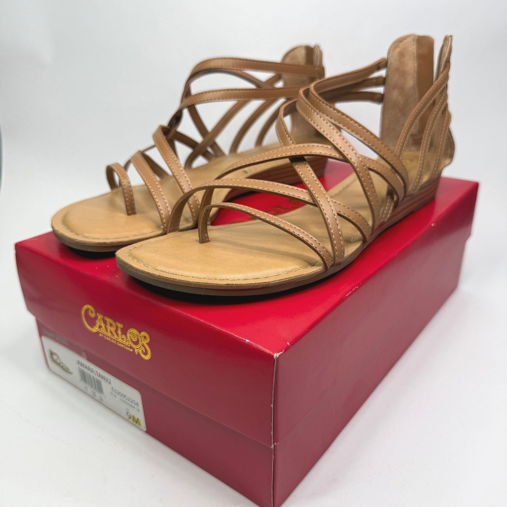 Carlos Santana Amara Sandals Women 9M Tan Strappy Gladiator Zip Back Flat Shoes